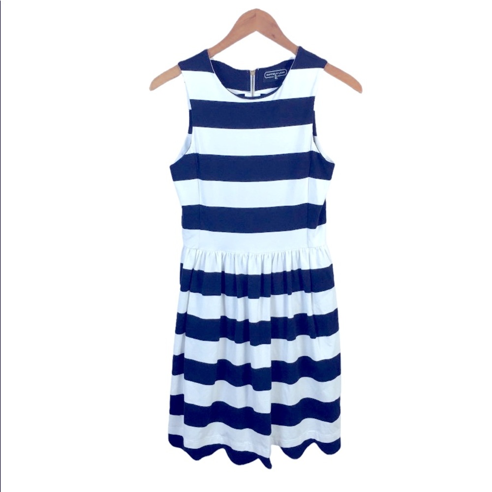 Duffield Lane Navy and White Stripe Lake Dress Scalloped Hem Size XS